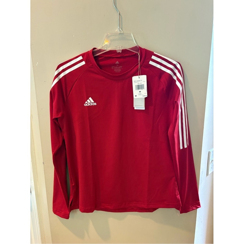 NEW adidas Red Long-Sleeve Training Jersey with White Stripes SIZE MEDIUM M